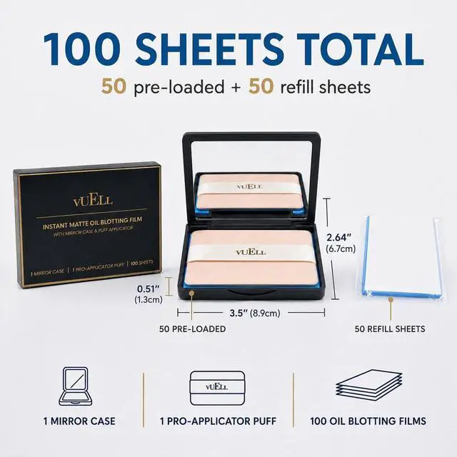 Alt view image 4 of 7 - Mirror Compact Oil Blotting Sheets for Face with Wide Puff