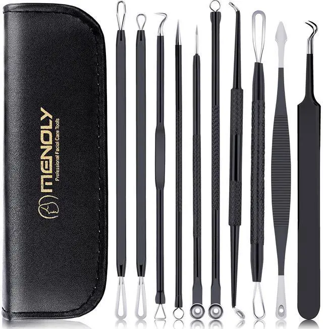 Main image of Pimple Popper Tool Kit 10 Pcs Blackhead Remover Tool Zit Popper for Blemish, Pimple Comedone Extractor Acne Tool for Blackheads, Acnes, Whiteheads Nose Face Tools with Leather Bag