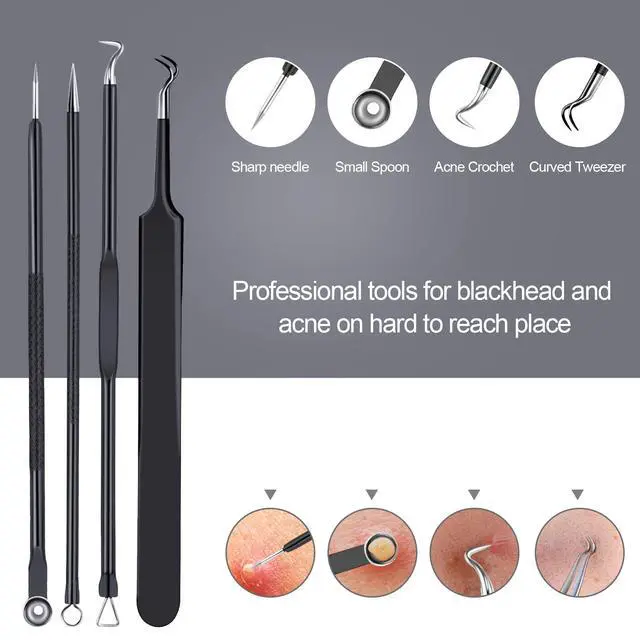 Alt view image 3 of 6 - Pimple Popper Tool Kit 10 Pcs Blackhead Remover Tool Zit Popper for Blemish, Pimple Comedone Extractor Acne Tool for Blackheads, Acnes, Whiteheads Nose Face Tools with Leather Bag