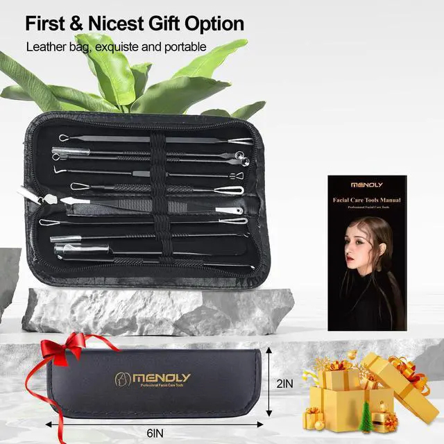 Alt view image 5 of 6 - Pimple Popper Tool Kit 10 Pcs Blackhead Remover Tool Zit Popper for Blemish, Pimple Comedone Extractor Acne Tool for Blackheads, Acnes, Whiteheads Nose Face Tools with Leather Bag