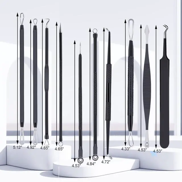 Alt view image 6 of 6 - Pimple Popper Tool Kit 10 Pcs Blackhead Remover Tool Zit Popper for Blemish, Pimple Comedone Extractor Acne Tool for Blackheads, Acnes, Whiteheads Nose Face Tools with Leather Bag