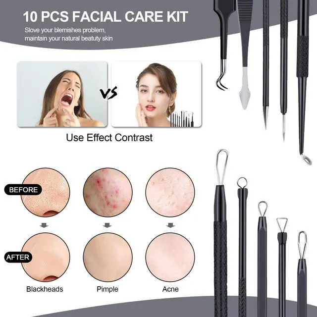Alt view image 4 of 6 - Pimple Popper Tool Kit 10 Pcs Blackhead Remover Tool Zit Popper for Blemish, Pimple Comedone Extractor Acne Tool for Blackheads, Acnes, Whiteheads Nose Face Tools with Leather Bag