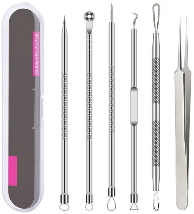 Main image of Pimple Popper Tool Kit, 6 Pcs Blackhead Remover Acne Needle Tools Set Removing Treatment Comedone Whitehead Popping Zit for Nose Face Skin Blemish Extractor Tool - Silver