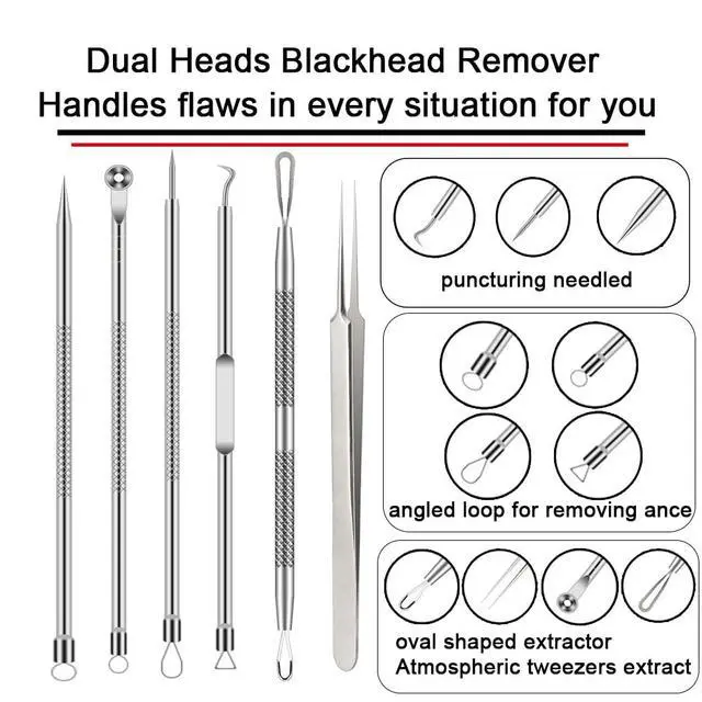 Alt view image 2 of 7 - Pimple Popper Tool Kit, 6 Pcs Blackhead Remover Acne Needle Tools Set Removing Treatment Comedone Whitehead Popping Zit for Nose Face Skin Blemish Extractor Tool - Silver