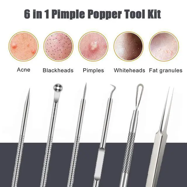 Alt view image 5 of 7 - Pimple Popper Tool Kit, 6 Pcs Blackhead Remover Acne Needle Tools Set Removing Treatment Comedone Whitehead Popping Zit for Nose Face Skin Blemish Extractor Tool - Silver