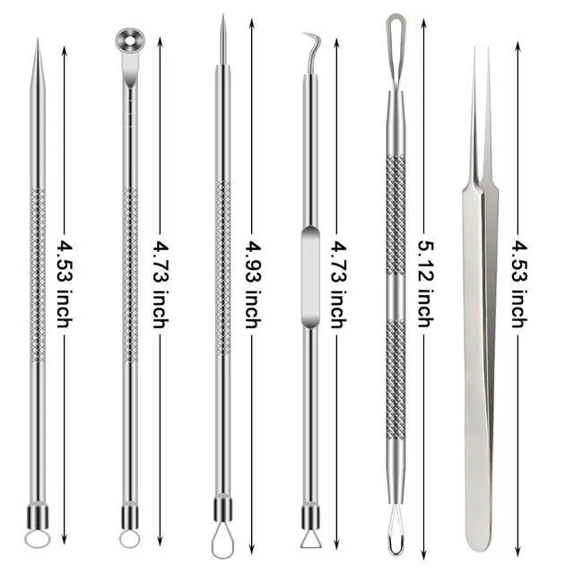 Alt view image 6 of 7 - Pimple Popper Tool Kit, 6 Pcs Blackhead Remover Acne Needle Tools Set Removing Treatment Comedone Whitehead Popping Zit for Nose Face Skin Blemish Extractor Tool - Silver