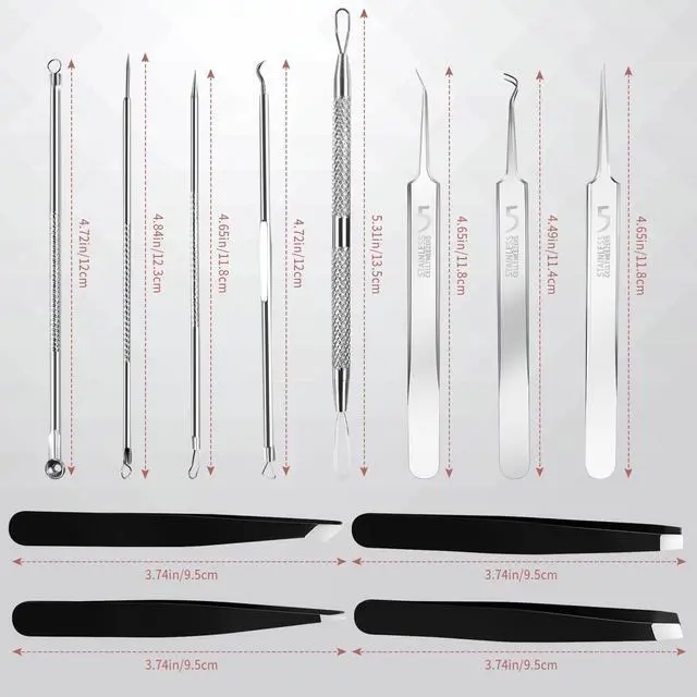 Alt view image 2 of 7 - Blackhead Remover Tools, 8 Pack Pimple Popper Tool Kit, 4 Pack Tweezers Set, Quickly and Easily Removes Acne and Blackheads, Precision Eyebrow Tweezers for Facial Hair