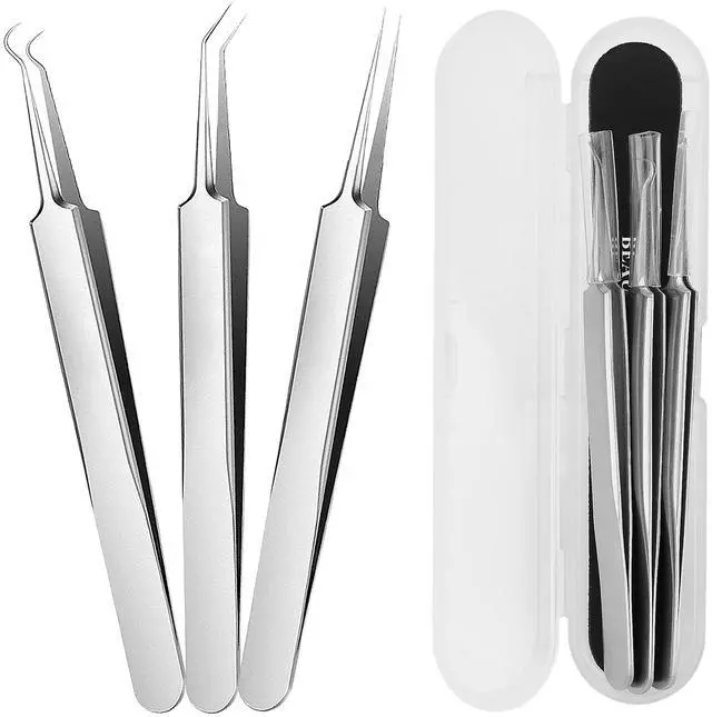 Main image of Blackhead Tweezers, Blackhead Extractor, Pimple Popper Tool Kit, 3 in 1 Professional Stainless Skin Zit Acne Blemish Whitehead Popping Removing Surgical Tools Set, Silver