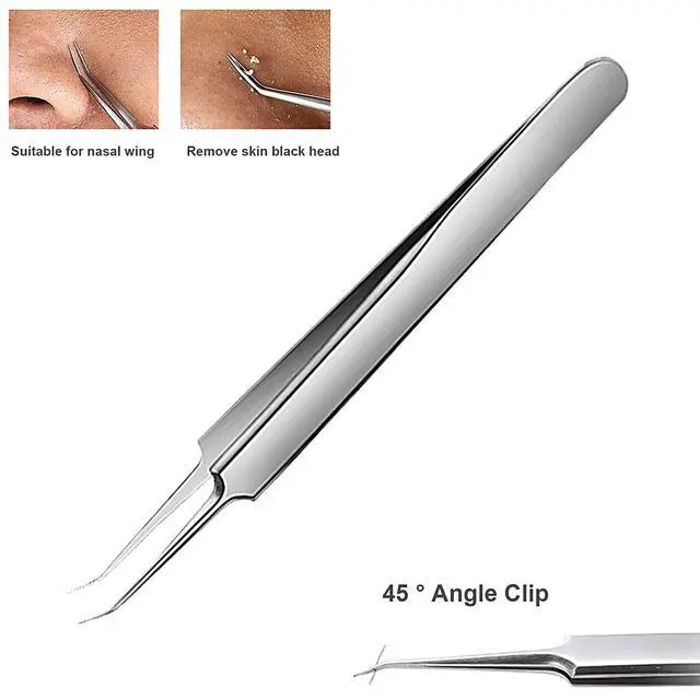 Alt view image 5 of 6 - Blackhead Tweezers, Blackhead Extractor, Pimple Popper Tool Kit, 3 in 1 Professional Stainless Skin Zit Acne Blemish Whitehead Popping Removing Surgical Tools Set, Silver