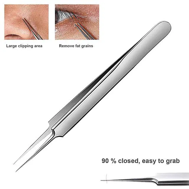 Alt view image 4 of 6 - Blackhead Tweezers, Blackhead Extractor, Pimple Popper Tool Kit, 3 in 1 Professional Stainless Skin Zit Acne Blemish Whitehead Popping Removing Surgical Tools Set, Silver