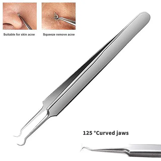 Alt view image 3 of 6 - Blackhead Tweezers, Blackhead Extractor, Pimple Popper Tool Kit, 3 in 1 Professional Stainless Skin Zit Acne Blemish Whitehead Popping Removing Surgical Tools Set, Silver