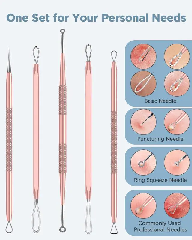 Alt view image 3 of 5 - Blackhead Remover Tool, Pimple Popper Tool Kit, Blackhead Extractor Tool for Face, Extractor Tool for Comedone Zit Acne Whitehead Blemish, Stainless Steel Extraction Tools