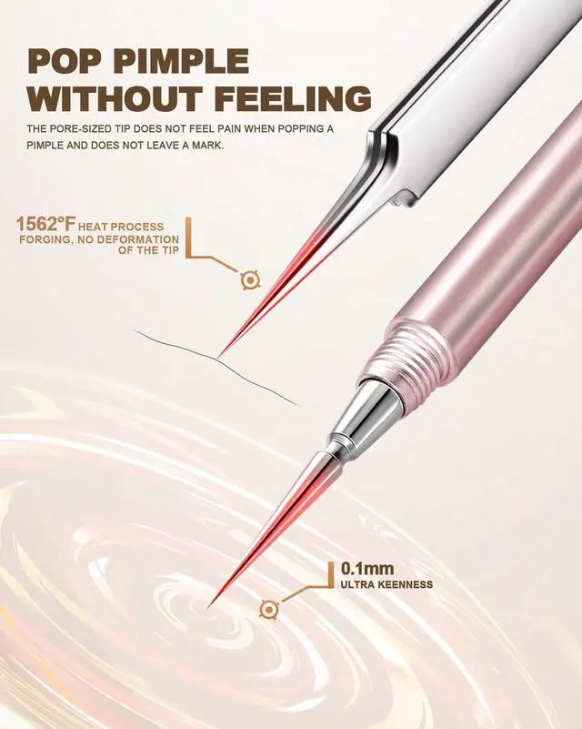 Alt view image 3 of 7 - Professional Facial Milia Remover Tools and Whitehead Extractor,Titanium Alloy Double Ended Needle and Steel Tweezers Kit,Blackhead,Blemish,Zit and Pimple Acne Removal Popper (Stainless Pink)