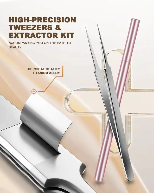 Alt view image 5 of 7 - Professional Facial Milia Remover Tools and Whitehead Extractor,Titanium Alloy Double Ended Needle and Steel Tweezers Kit,Blackhead,Blemish,Zit and Pimple Acne Removal Popper (Stainless Pink)