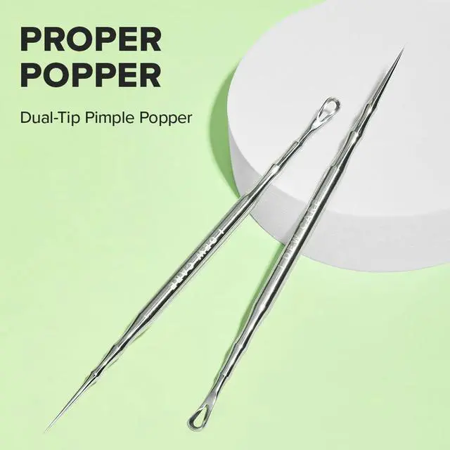 Alt view image 2 of 6 - Dual-Tip Pimple Tool - Proper Popper | Blackhead Remover, Blemish Exfoliating, Professional Acne Squeezer, Comedone Zit Extractor for Women, 2in1 Stainless Steel Lancet, 1ea