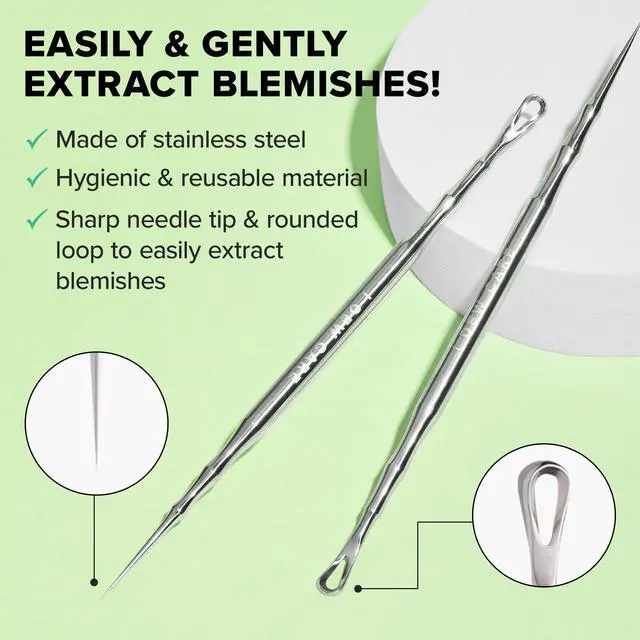 Alt view image 5 of 6 - Dual-Tip Pimple Tool - Proper Popper | Blackhead Remover, Blemish Exfoliating, Professional Acne Squeezer, Comedone Zit Extractor for Women, 2in1 Stainless Steel Lancet, 1ea