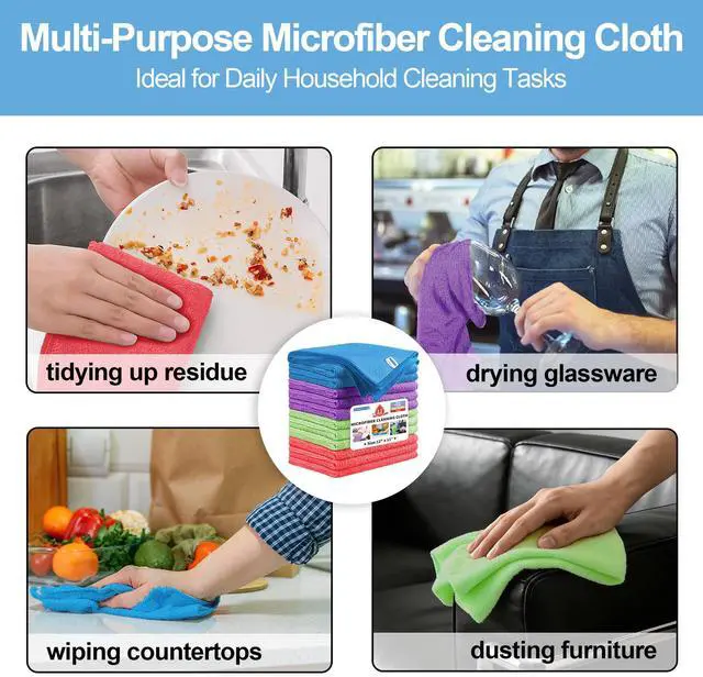 Alt view image 7 of 7 - Microfiber Cleaning Cloth, 12 Pack Cleaning Rags,12" X 11" Lint Free Dish Towels Wash Cloths, Reusable Microfiber Towels for Home and Kitchen Bathroom Apartment Cleaning Supplies, Assorted
