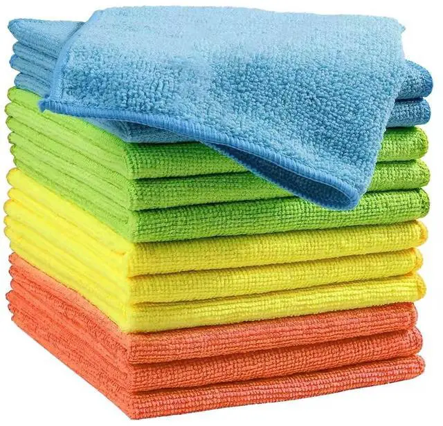 Main image of Microfiber Cleaning Cloths (12-Pack), 14" x 14", Ultra Absorbent, Lint-Free, Streak-Free, Reusable, Ideal for Car, Kitchen, Window, and Household Cleaning (Orange/Yellow/Green/Blue)