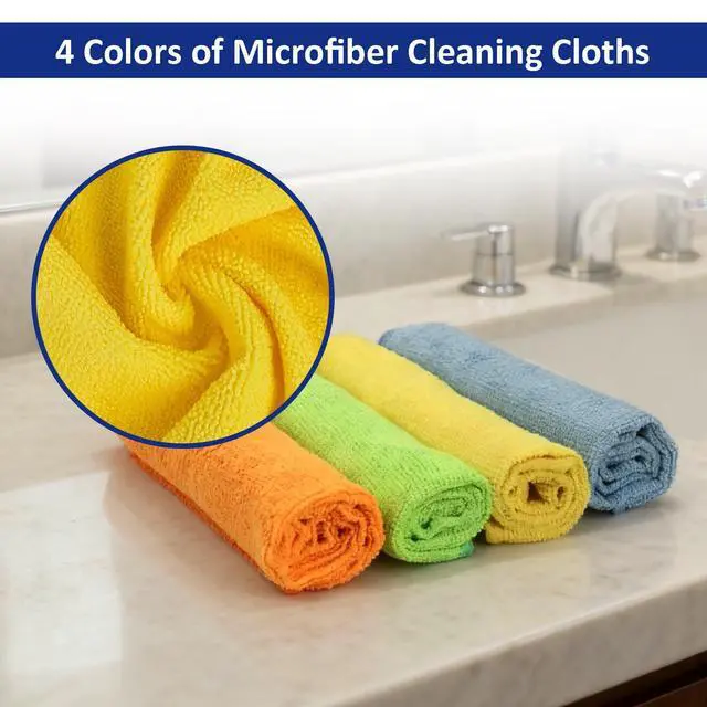 Alt view image 6 of 6 - Microfiber Cleaning Cloths (12-Pack), 14" x 14", Ultra Absorbent, Lint-Free, Streak-Free, Reusable, Ideal for Car, Kitchen, Window, and Household Cleaning (Orange/Yellow/Green/Blue)