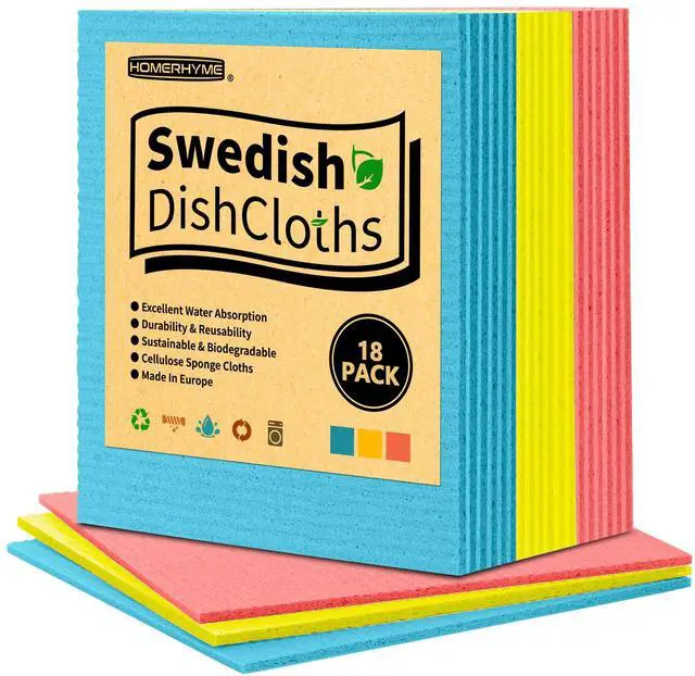 Main image of Swedish Dishcloths, 18 Pack Kitchen Towels Dish Rags, Absorbent Swedish Dish Towels for Kitchen, Non-Scratch Cellulose Cleaning Wipes, Biodegradable Washable Reusable Paper Towels