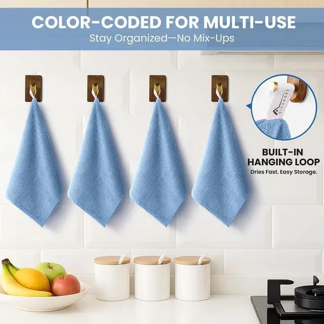 Alt view image 3 of 7 - Microfiber Cleaning Cloth, 12 Pack Blue Cleaning Rags for Housekeeping, Reusable Microfiber Towels for Car, Kitchen, Bathroom and Household Cleaning Supplies, 11.8"X11.8"