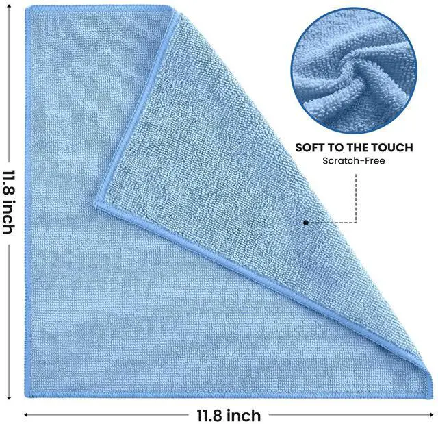 Alt view image 2 of 7 - Microfiber Cleaning Cloth, 12 Pack Blue Cleaning Rags for Housekeeping, Reusable Microfiber Towels for Car, Kitchen, Bathroom and Household Cleaning Supplies, 11.8"X11.8"