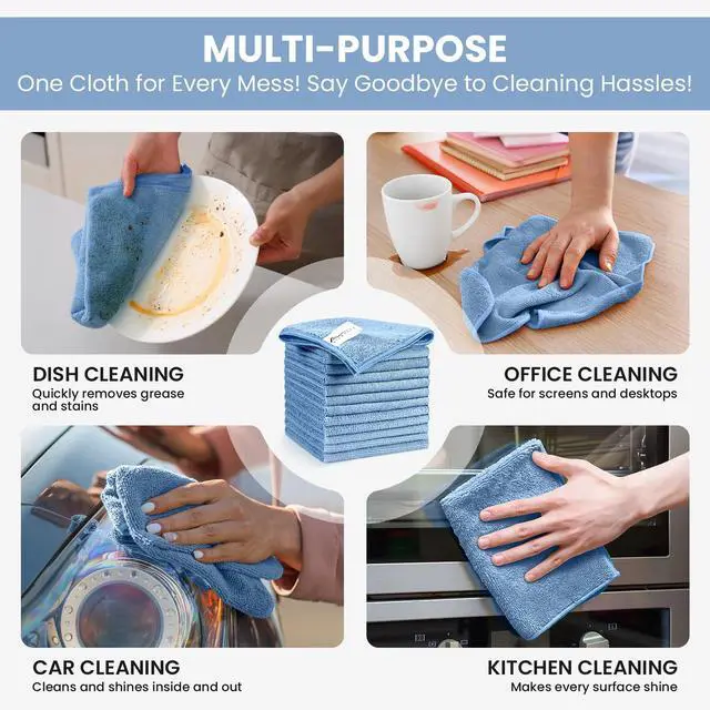 Alt view image 5 of 7 - Microfiber Cleaning Cloth, 12 Pack Blue Cleaning Rags for Housekeeping, Reusable Microfiber Towels for Car, Kitchen, Bathroom and Household Cleaning Supplies, 11.8"X11.8"