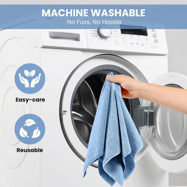 Alt view image 7 of 7 - Microfiber Cleaning Cloth, 12 Pack Blue Cleaning Rags for Housekeeping, Reusable Microfiber Towels for Car, Kitchen, Bathroom and Household Cleaning Supplies, 11.8"X11.8"