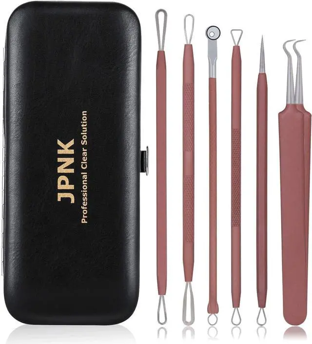 Main image of Blackhead Remover Tool Comedones Extractor Acne Removal Kit for Blemish, Whitehead Popping, 6 Pcs Zit Removing for Nose Face Tools with a Leather Bag (Pink)