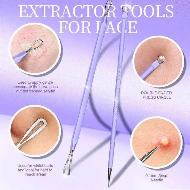 Alt view image 5 of 7 - Pimple Popper Tool Kit and Blackhead Remover Tools, Ingrown Hair Tweezers, Professional Blackhead Extractor Pimple Extractor Comedone Extractor