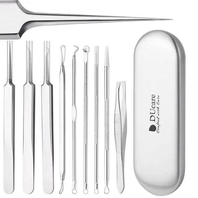 Main image of Pimple Popper Tool Kit - 9Pcs Blackhead Remover Comedone Extractor Kit with Metal Case for Quick and Easy Removal of Pimples, Blackheads, Zit Removing, Forehead,Facial and Nose(Silver)