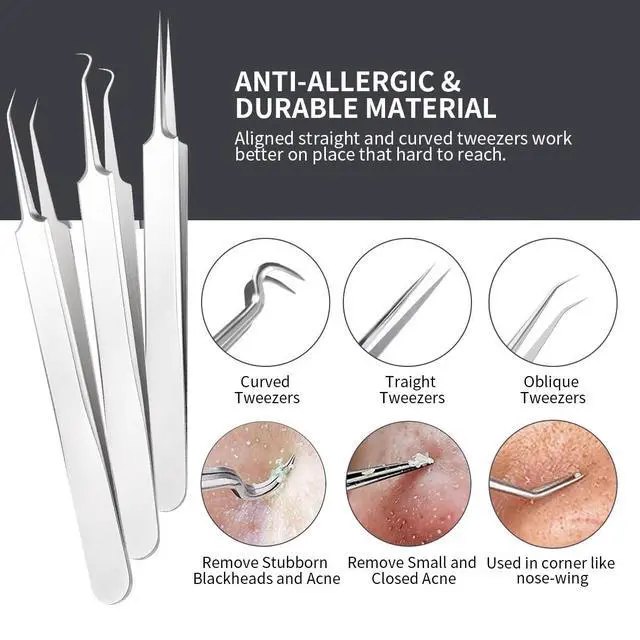 Alt view image 4 of 7 - Pimple Popper Tool Kit - 9Pcs Blackhead Remover Comedone Extractor Kit with Metal Case for Quick and Easy Removal of Pimples, Blackheads, Zit Removing, Forehead,Facial and Nose(Silver)