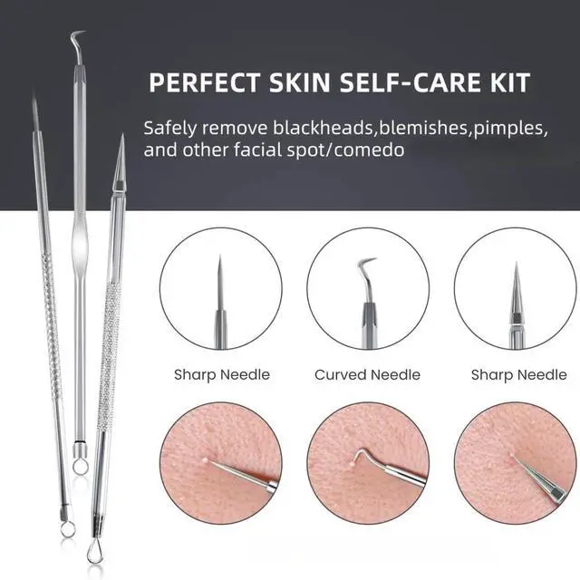 Alt view image 3 of 7 - Pimple Popper Tool Kit - 9Pcs Blackhead Remover Comedone Extractor Kit with Metal Case for Quick and Easy Removal of Pimples, Blackheads, Zit Removing, Forehead,Facial and Nose(Silver)