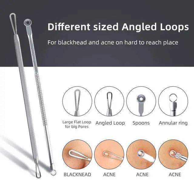 Alt view image 5 of 7 - Pimple Popper Tool Kit - 9Pcs Blackhead Remover Comedone Extractor Kit with Metal Case for Quick and Easy Removal of Pimples, Blackheads, Zit Removing, Forehead,Facial and Nose(Silver)