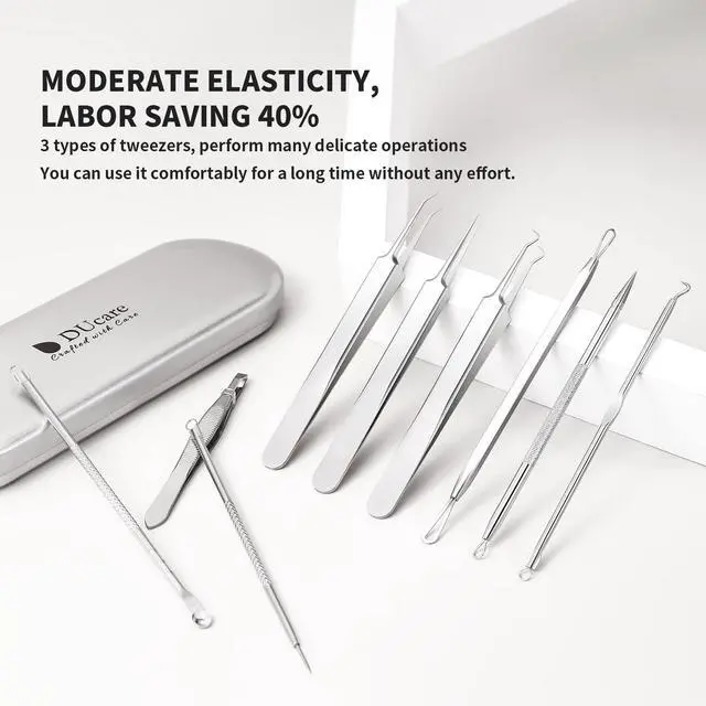 Alt view image 7 of 7 - Pimple Popper Tool Kit - 9Pcs Blackhead Remover Comedone Extractor Kit with Metal Case for Quick and Easy Removal of Pimples, Blackheads, Zit Removing, Forehead,Facial and Nose(Silver)