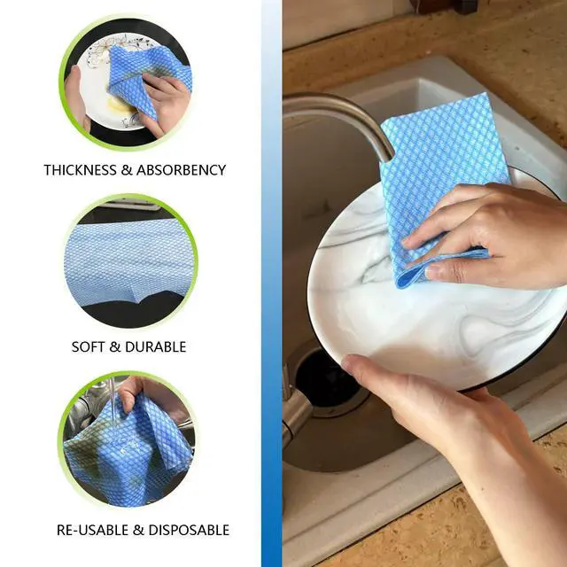 Alt view image 3 of 7 - Disposable Cleaning Cloths Heavy Duty Dish Rag Disposable Dish Cloths 50 Count/Pack,Blue