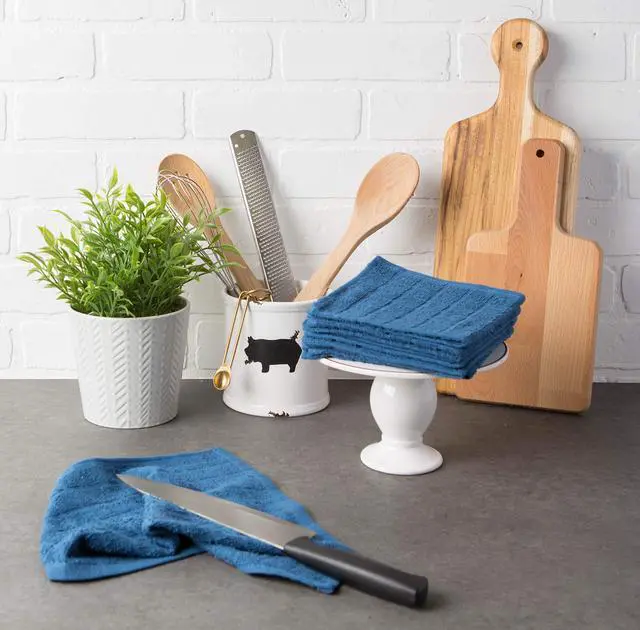 Alt view image 4 of 7 - Basic Terry Collection Solid Windowpane Dishcloth Set, 12x12, Blue, 6 Piece