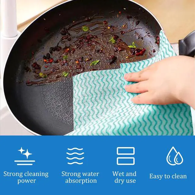 Alt view image 3 of 7 - Disposable Kitchen Cleaning Towel Disposable Dish Cloths, Reusable Wipes Heavy Duty Cleaning Rags for Kitchen, Bathroom, Household,50 Count Green