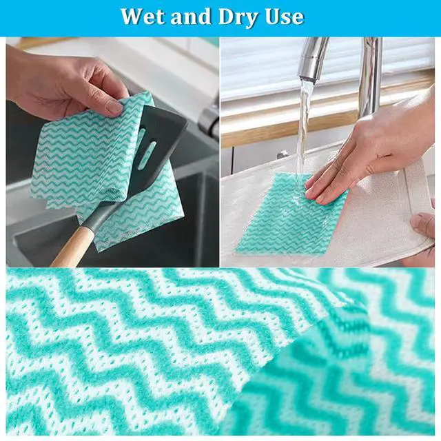 Alt view image 4 of 7 - Disposable Kitchen Cleaning Towel Disposable Dish Cloths, Reusable Wipes Heavy Duty Cleaning Rags for Kitchen, Bathroom, Household,50 Count Green