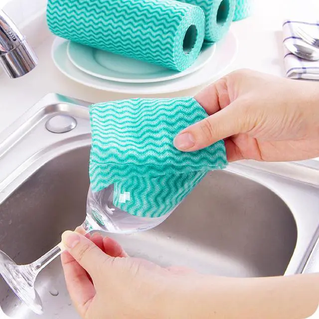 Alt view image 5 of 7 - Disposable Kitchen Cleaning Towel Disposable Dish Cloths, Reusable Wipes Heavy Duty Cleaning Rags for Kitchen, Bathroom, Household,50 Count Green