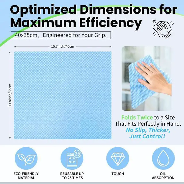 Alt view image 2 of 7 - 50 Pcs Disposable Cleaning Cloths and Dish Rags, Handi Wipes Reusable Dish Cloths for Washing Dishes, Disposable Cleaning Rags for Kitchen and Office(Blue)