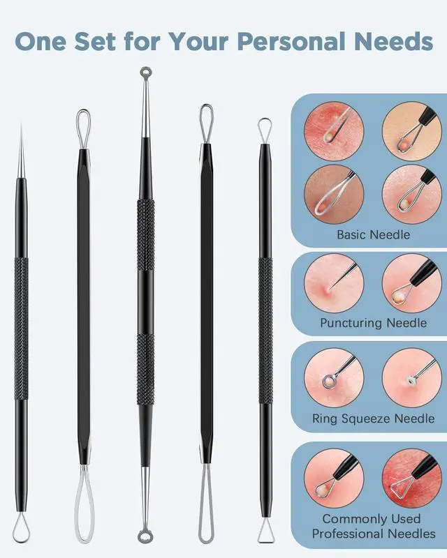 Alt view image 3 of 5 - Blackhead Remover Tool, Pimple Popper Tool Kit, Blackhead Extractor Tool for Face, Extractor Tool for Comedone Zit Acne Whitehead Blemish, Stainless Steel Extraction Tools