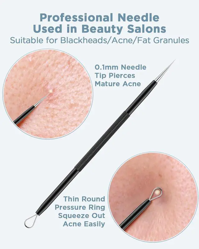 Alt view image 4 of 5 - Blackhead Remover Tool, Pimple Popper Tool Kit, Blackhead Extractor Tool for Face, Extractor Tool for Comedone Zit Acne Whitehead Blemish, Stainless Steel Extraction Tools