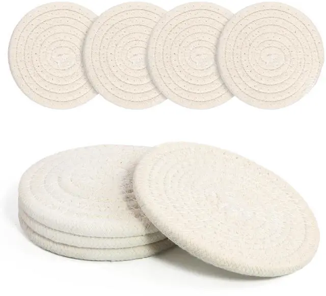 Main image of Coasters Set of 4 for Drinks, Cotton Woven 4 Colors Absorbent Boho Coasters for Home Decor Cups - Hot or Cold Drink Thickened (White)