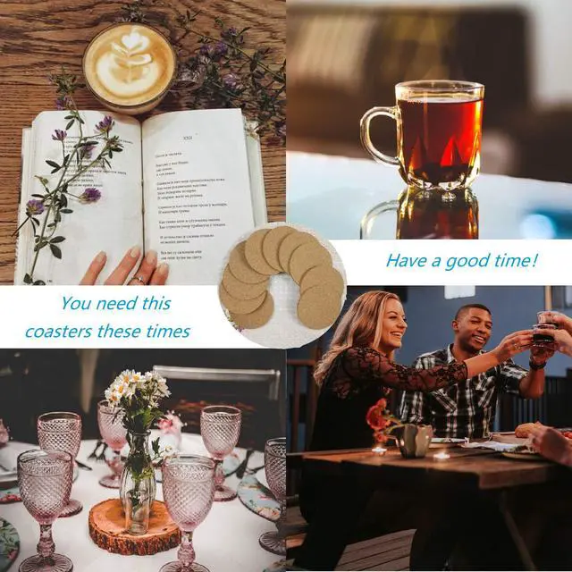 Alt view image 6 of 7 - 12 Pcs Cork Coaster for Drink, Absorbent Heat Resistant Reusable Tea or Coffee Coaster, Blank Coasters for Crafts,Warm Gifts Cork Coasters for Relatives and Friends.