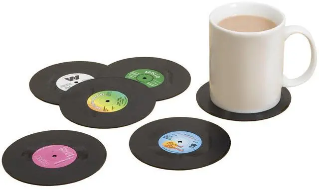 Main image of Retro Vinyl Coasters 6-Pack, Cool Drinks Coasters, Great Housewarming Gift, Music Lovers Gift idea