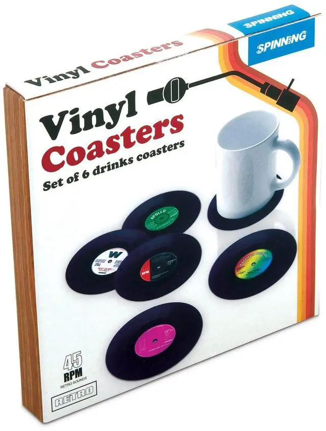 Alt view image 3 of 4 - Retro Vinyl Coasters 6-Pack, Cool Drinks Coasters, Great Housewarming Gift, Music Lovers Gift idea