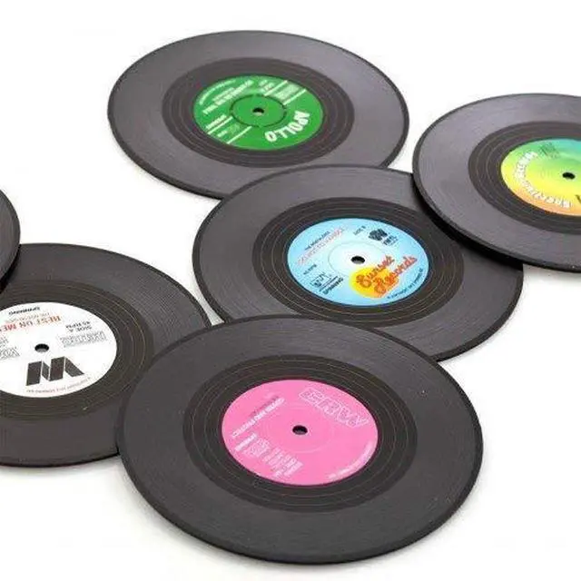 Alt view image 4 of 4 - Retro Vinyl Coasters 6-Pack, Cool Drinks Coasters, Great Housewarming Gift, Music Lovers Gift idea