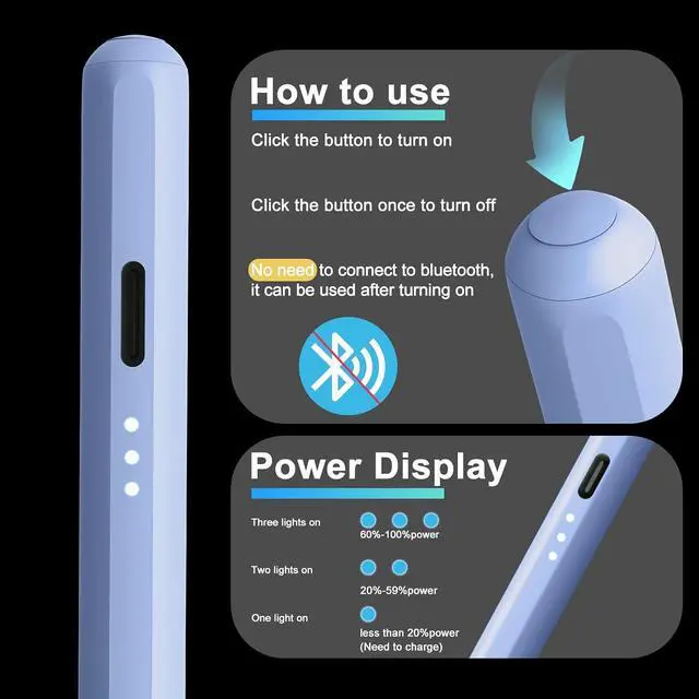 Alt view image 3 of 7 - Stylus Pen for iPad, 13 mins Fast Charging for Apple iPad Pencil with Palm Rejection, Compatible with 2018-2022 iPad Air 3/4/5, iPad mini 5/6, iPad 6/7/8/9/10, iPad Pro 11", iPad Pro 12.9" (Blue)