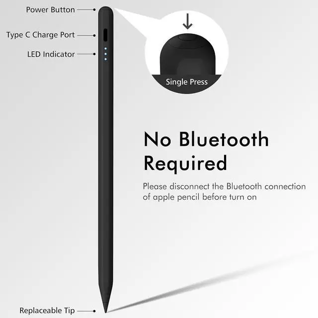 Alt view image 4 of 7 - Stylus Pen for iPad, 13 mins Fast Charge Stylus with Palm Rejection, Tilt Sensitivity, Compatible with 2018-2024 iPad Air 3/4/5/6, iPad mini 5/6, iPad 6/7/8/9/10, iPad Pro 11"/12.9"/M4 (Black)